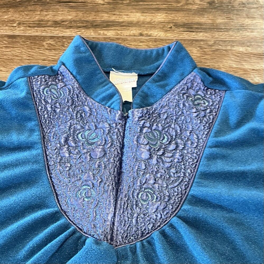 Vintage Quiet Moments Sleep Dress 2XL Teal Blue House Dress Robe Pajamas Zip